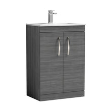 Nuie Athena 600mm Floor Standing Vanity With Basin 2 Contemporary Anthracite Woodgrain MFC 883x605x395mm - ATH025B - JJ Building Materials