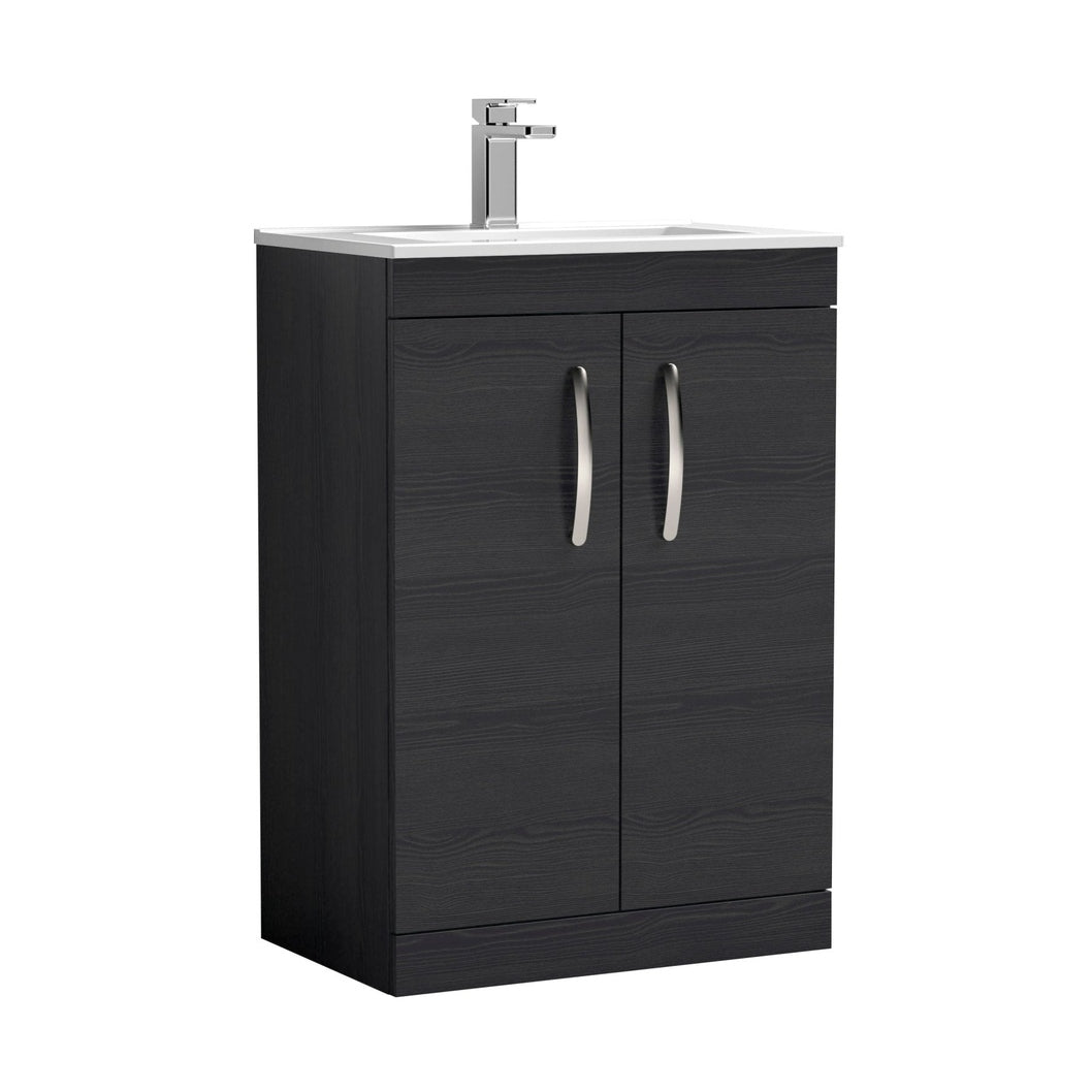 Nuie Athena 600mm Floor Standing Vanity With Basin 2 Contemporary Charcoal Black MFC 883x605x395mm - ATH026B - JJ Building Materials
