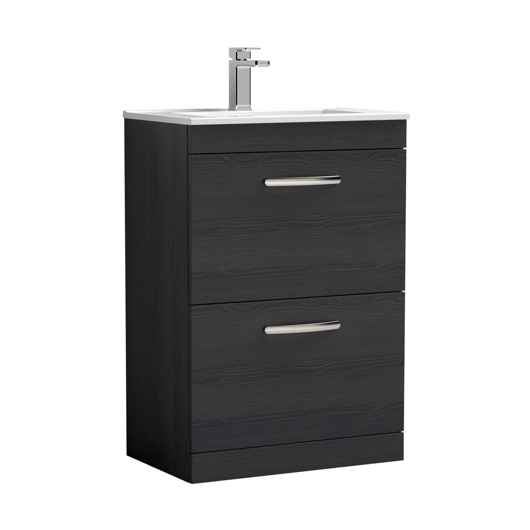 Nuie Athena 600mm Floor Standing Vanity With Basin 2 Contemporary Charcoal Black MFC 883x605x395mm - ATH033B - JJ Building Materials