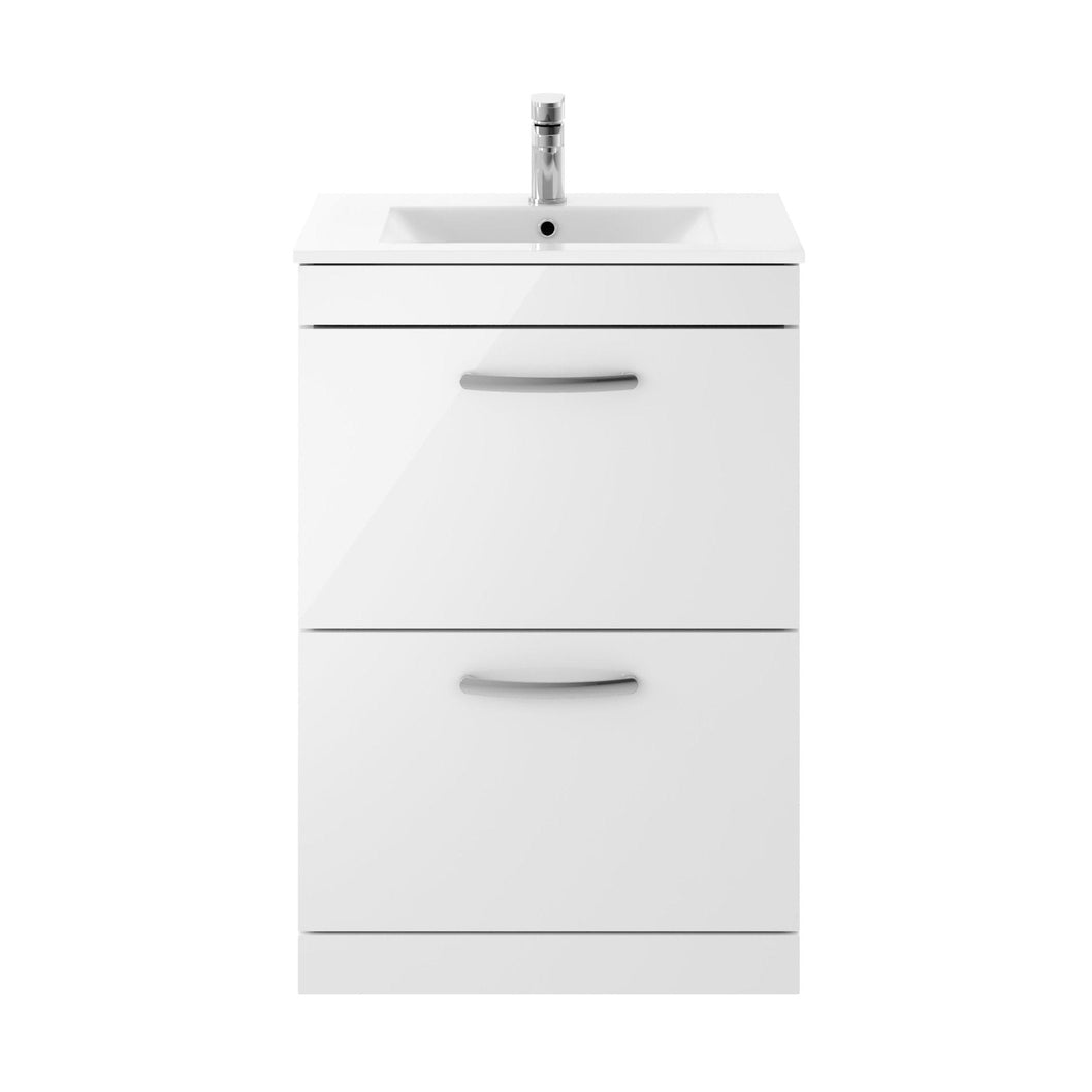 Nuie Athena 600mm Floor Standing Vanity With Basin 2 Contemporary Gloss White MFC 883x605x395mm - ATH034B - JJ Building Materials