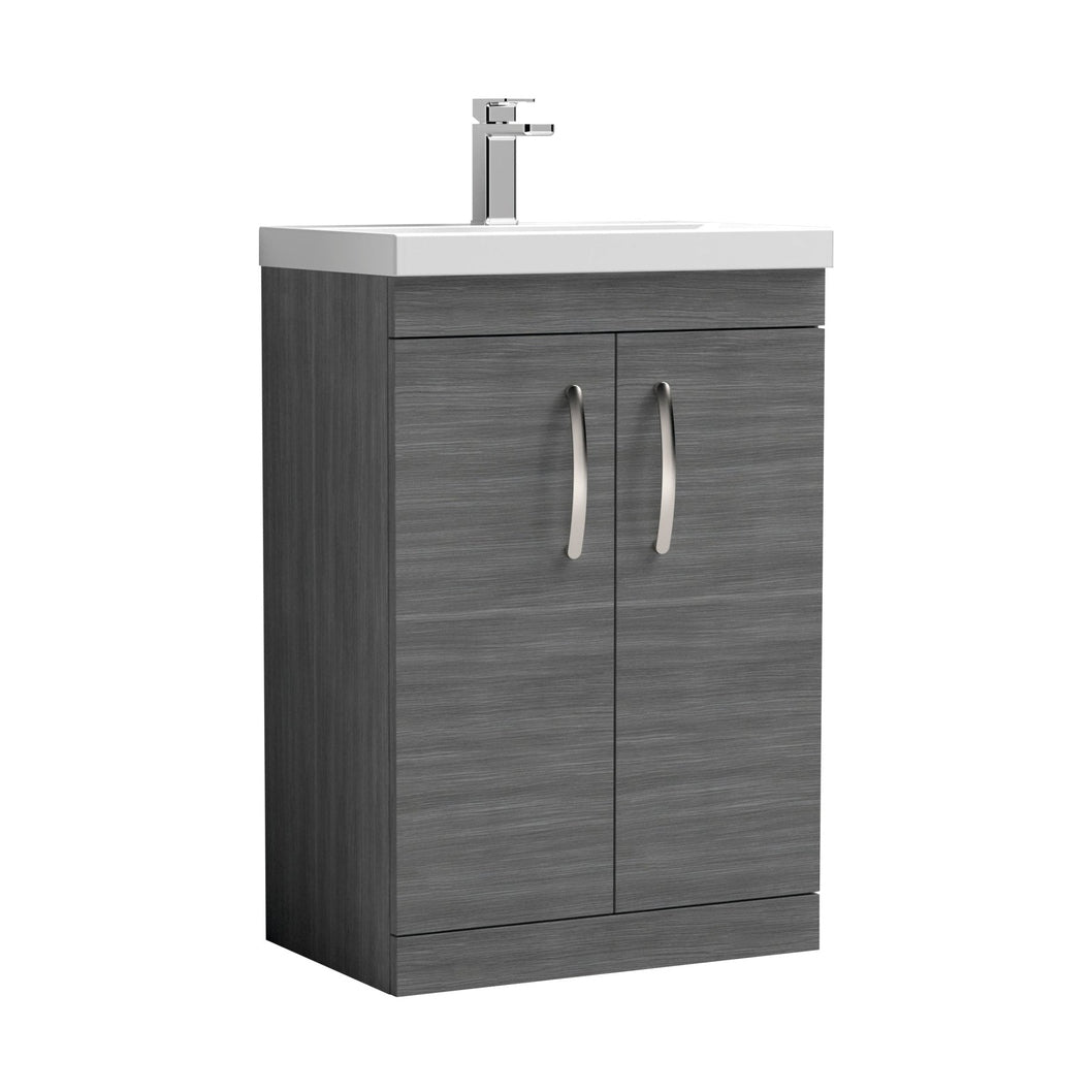 Nuie Athena 600mm Floor Standing Vanity With Basin 3 Contemporary Anthracite Woodgrain MFC 915x610x390mm - ATH025D - JJ Building Materials