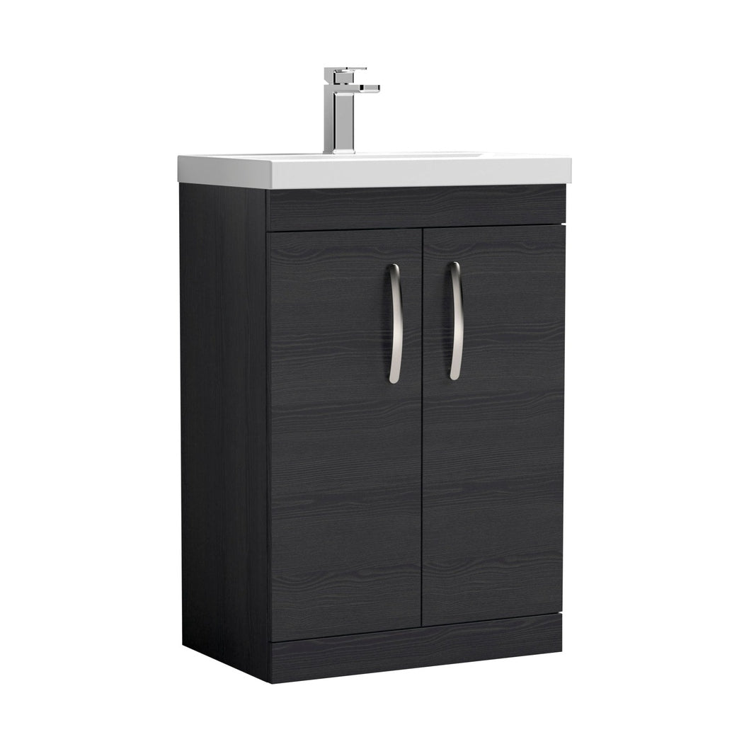 Nuie Athena 600mm Floor Standing Vanity With Basin 3 Contemporary Charcoal Black MFC 915x610x390mm - ATH026D - JJ Building Materials