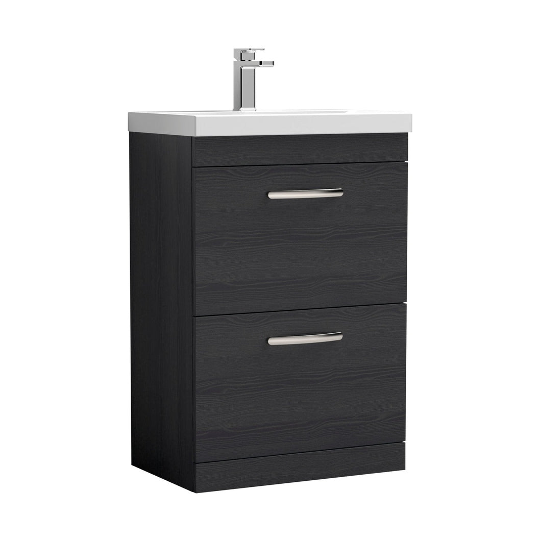 Nuie Athena 600mm Floor Standing Vanity With Basin 3 Contemporary Charcoal Black MFC 915x610x390mm - ATH033D - JJ Building Materials