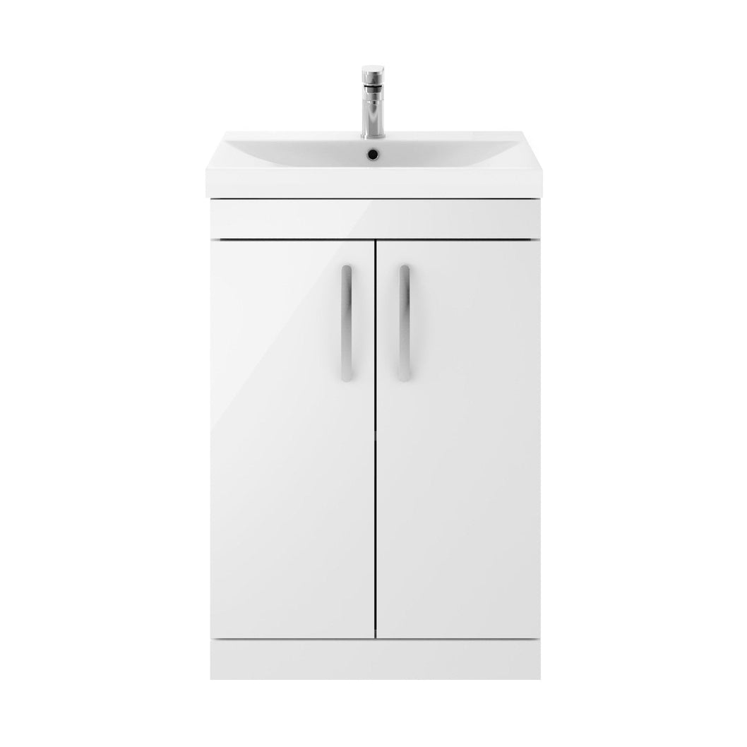 Nuie Athena 600mm Floor Standing Vanity With Basin 3 Contemporary Gloss White MFC 915x610x390mm - ATH027D - JJ Building Materials