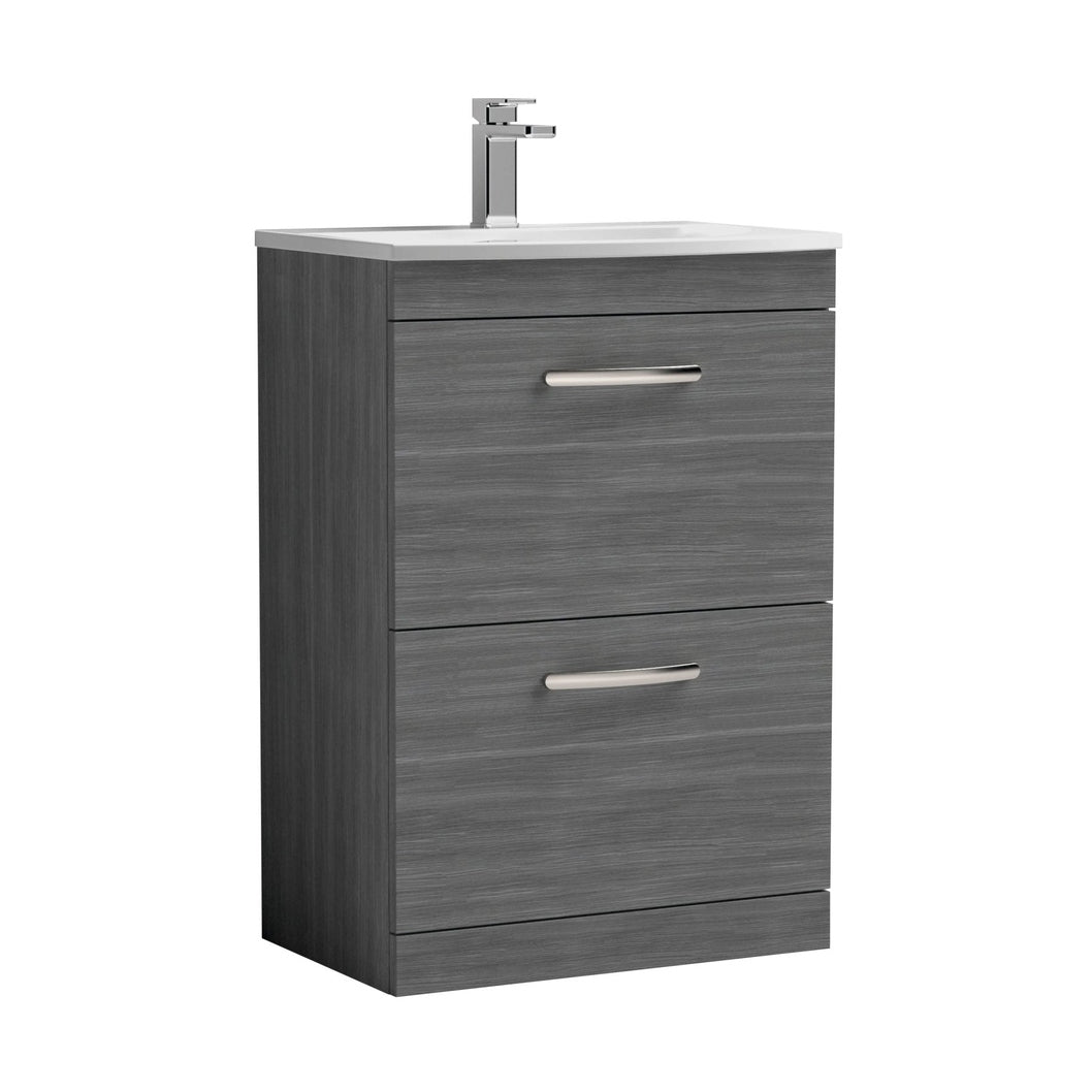 Nuie Athena 600mm Floor Standing Vanity With Basin 4 Contemporary Anthracite Woodgrain MFC 895x610x390mm - ATH032G - JJ Building Materials