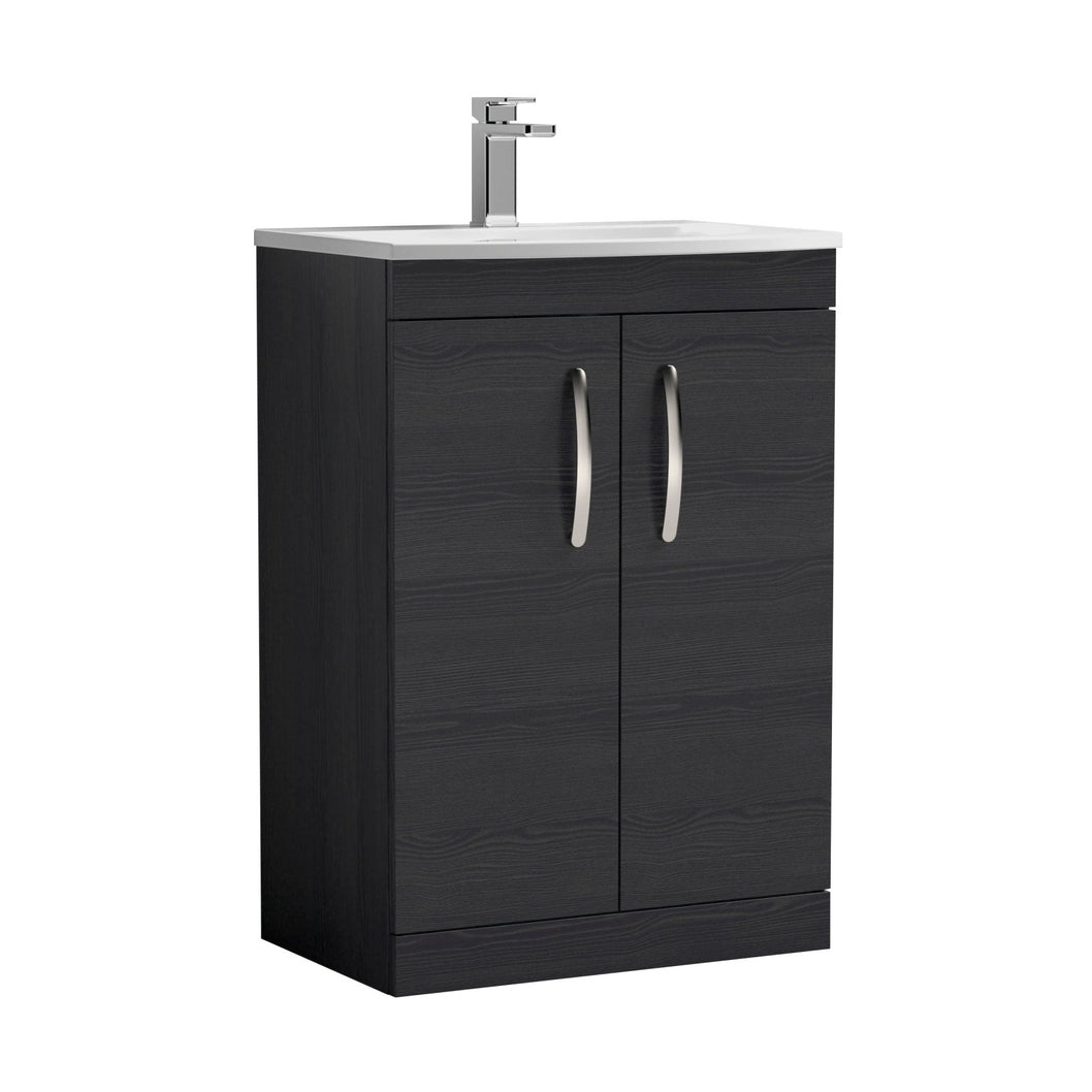 Nuie Athena 600mm Floor Standing Vanity With Basin 4 Contemporary Charcoal Black MFC 895x610x390mm - ATH026G - JJ Building Materials