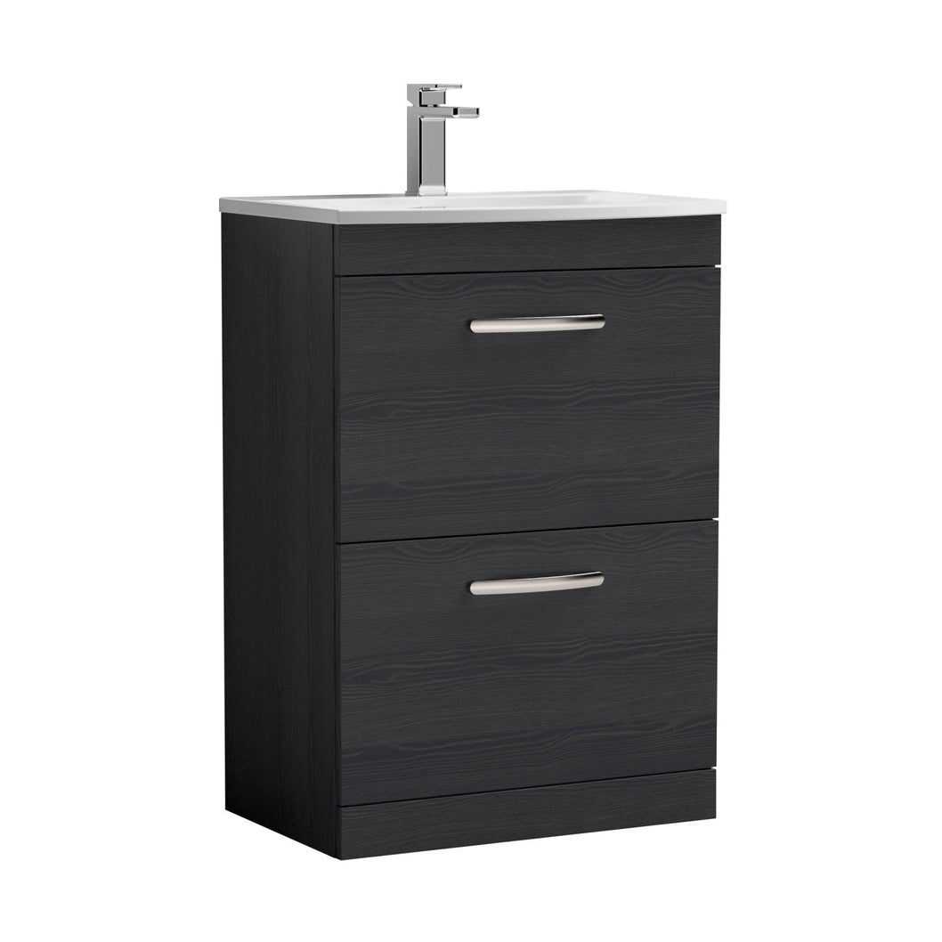 Nuie Athena 600mm Floor Standing Vanity With Basin 4 Contemporary Charcoal Black MFC 895x610x390mm - ATH033G - JJ Building Materials