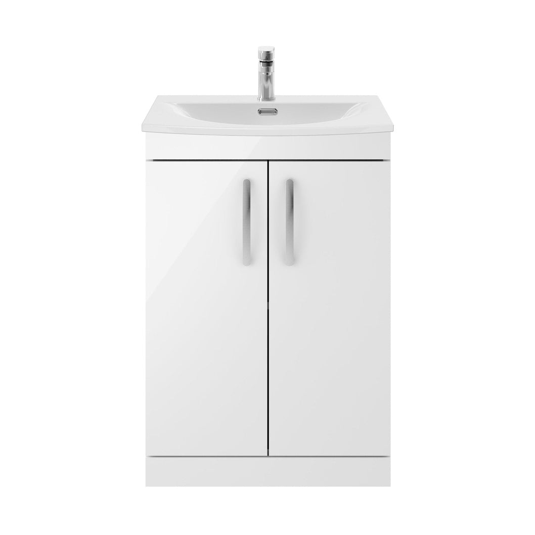 Nuie Athena 600mm Floor Standing Vanity With Basin 4 Contemporary Gloss White MFC 895x610x390mm - ATH027G - JJ Building Materials