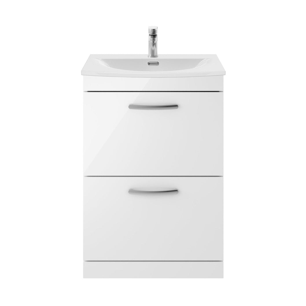 Nuie Athena 600mm Floor Standing Vanity With Basin 4 Contemporary Gloss White MFC 895x610x390mm - ATH034G - JJ Building Materials