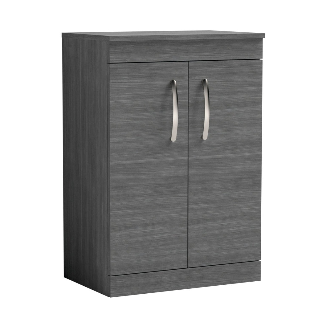 Nuie Athena 600mm Floor Standing Vanity With Worktop Contemporary Anthracite Woodgrain MFC Textured Woodgrain 883x605x390mm - ATH025W - JJ Building Materials