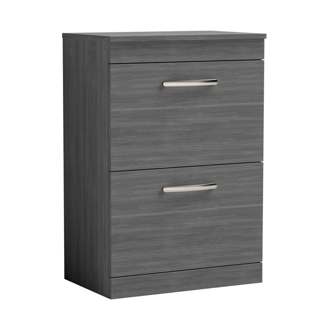 Nuie Athena 600mm Floor Standing Vanity With Worktop Contemporary Anthracite Woodgrain MFC Textured Woodgrain 883x605x390mm - ATH032W - JJ Building Materials