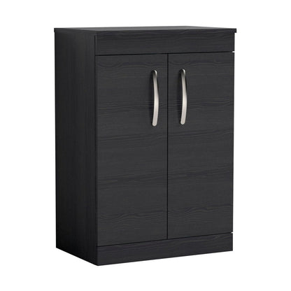 Nuie Athena 600mm Floor Standing Vanity With Worktop Contemporary Charcoal Black MFC Textured Woodgrain 883x605x390mm - ATH026W - JJ Building Materials