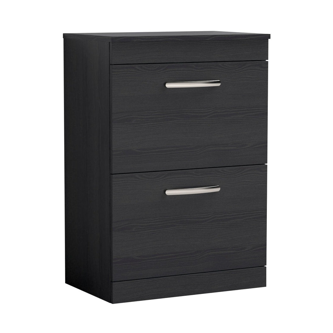 Nuie Athena 600mm Floor Standing Vanity With Worktop Contemporary Charcoal Black MFC Textured Woodgrain 883x605x390mm - ATH033W - JJ Building Materials