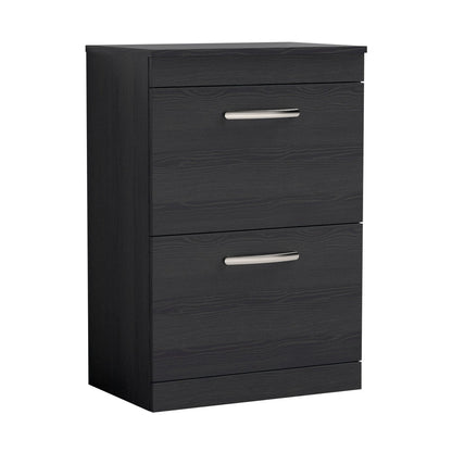 Nuie Athena 600mm Floor Standing Vanity With Worktop Contemporary Charcoal Black MFC Textured Woodgrain 883x605x390mm - ATH033W - JJ Building Materials