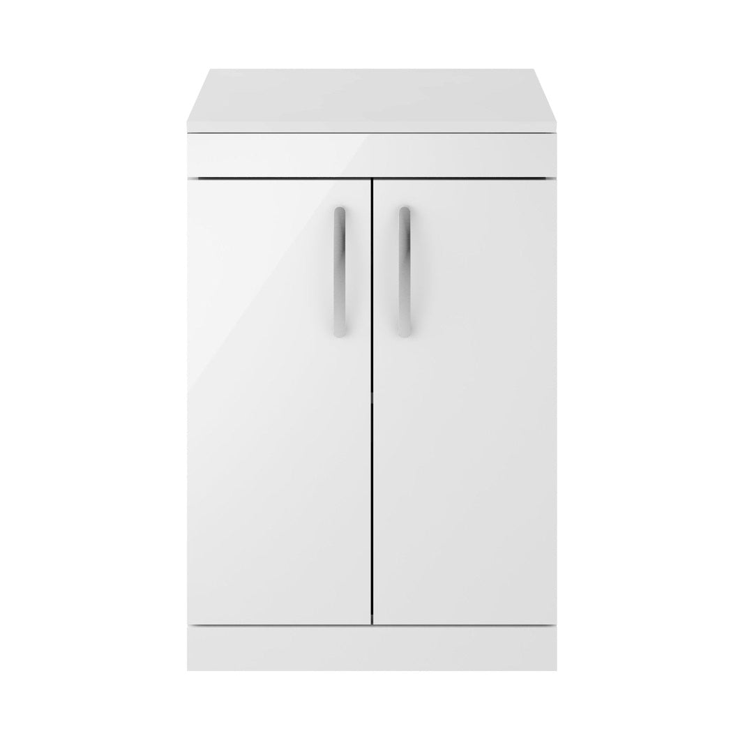 Nuie Athena 600mm Floor Standing Vanity With Worktop Contemporary Gloss White MFC Painted Gloss 883x605x390mm - ATH027W - JJ Building Materials