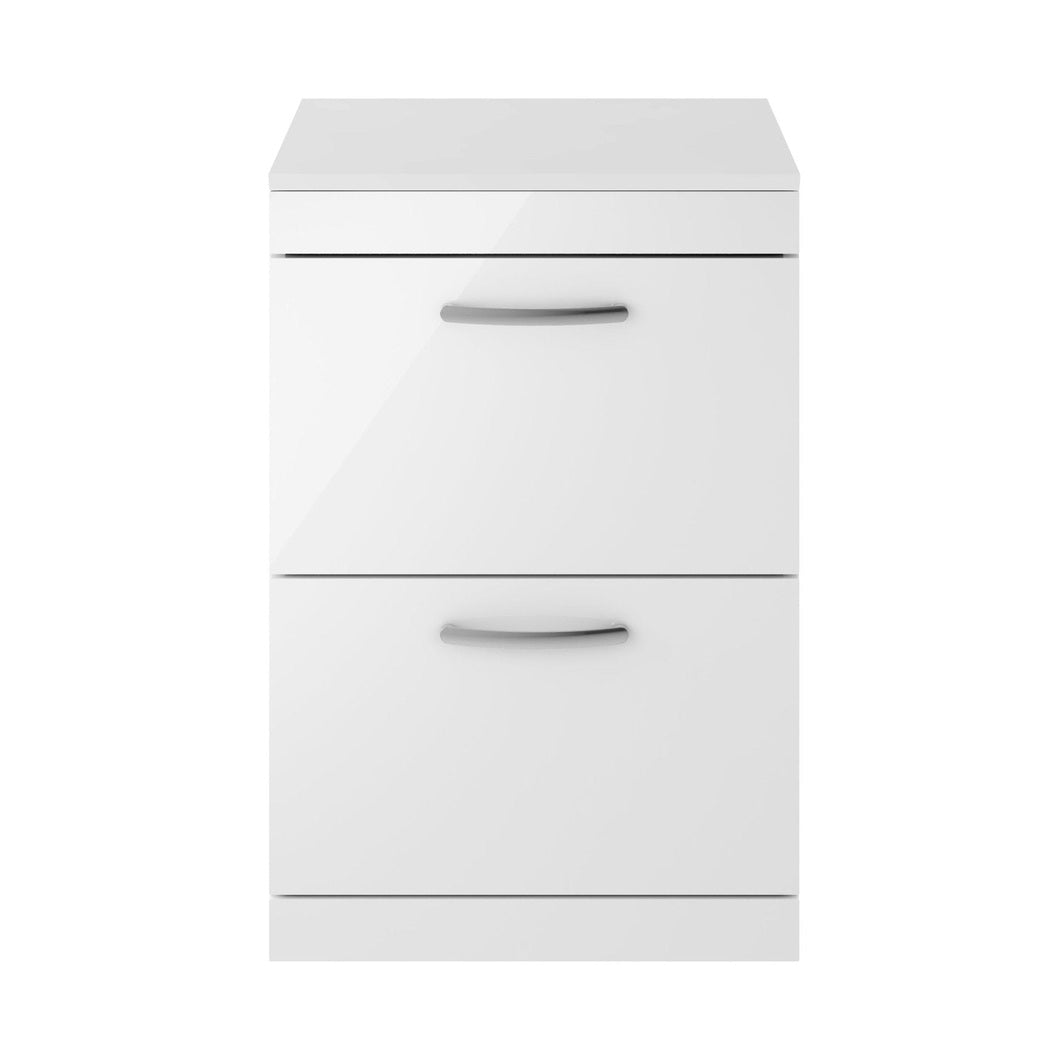 Nuie Athena 600mm Floor Standing Vanity With Worktop Contemporary Gloss White MFC Painted Gloss 883x605x390mm - ATH034W - JJ Building Materials