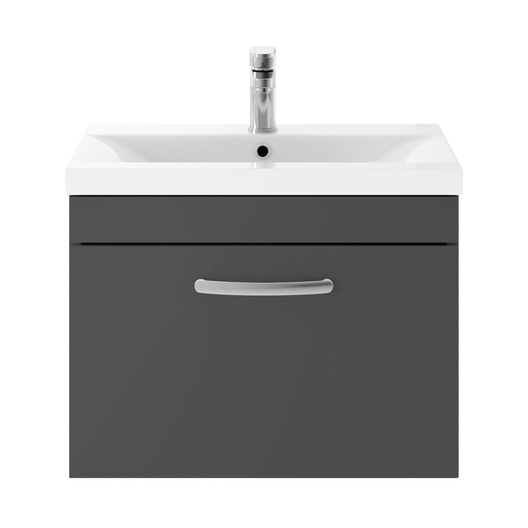 Nuie Athena 600mm Wall Hung Cabinet With Basin 1 Contemporary Gloss Grey MFC 471x610x390mm - JJ Building Materials
