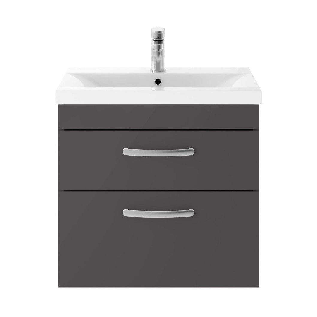 Nuie Athena 600mm Wall Hung Cabinet With Basin 1 Contemporary Gloss Grey MFC 579x605x390mm - JJ Building Materials