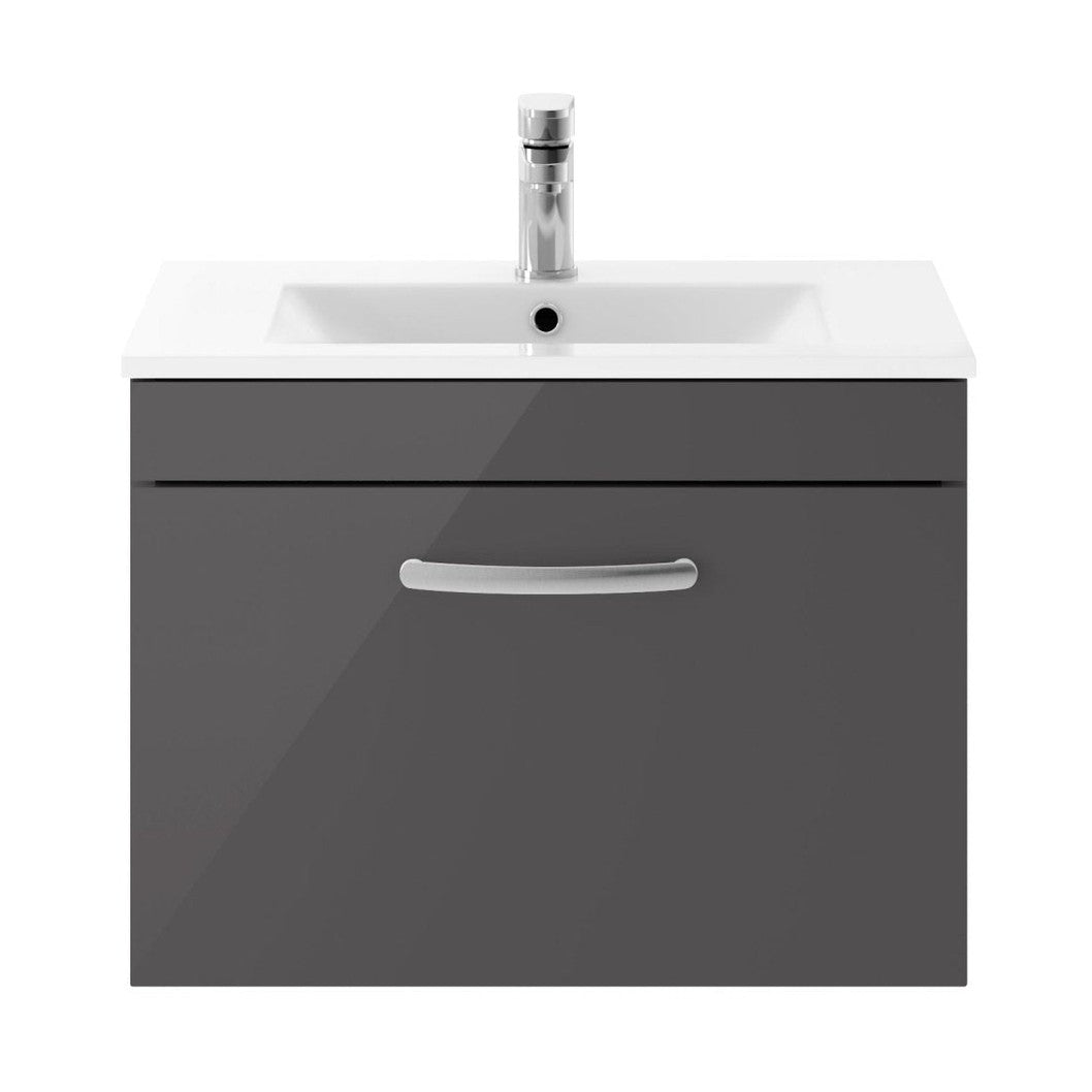 Nuie Athena 600mm Wall Hung Cabinet With Basin 2 Contemporary Gloss Grey MFC 449x605x395mm - JJ Building Materials
