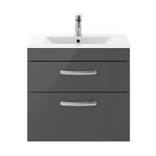 Nuie Athena 600mm Wall Hung Cabinet With Basin 2 Contemporary Gloss Grey MFC 557x605x395mm - JJ Building Materials