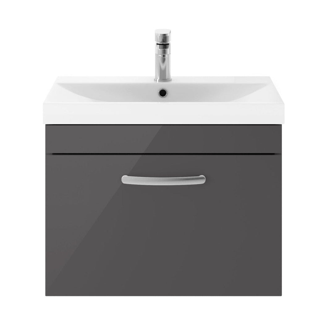Nuie Athena 600mm Wall Hung Cabinet With Basin 3 Contemporary Gloss Grey MFC 481x610x390mm - JJ Building Materials