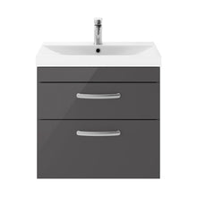 Nuie Athena 600mm Wall Hung Cabinet With Basin 3 Contemporary Gloss Grey MFC 589x610x390mm - JJ Building Materials