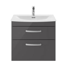 Nuie Athena 600mm Wall Hung Cabinet With Basin 4 Contemporary Gloss Grey MFC 461x610x390mm - ATH078G - JJ Building Materials