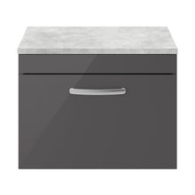 Nuie Athena 600mm Wall Hung Cabinet With Grey Worktop Contemporary Gloss Grey MFC Painted Gloss 452x605x390mm - JJ Building Materials