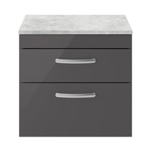 Nuie Athena 600mm Wall Hung Cabinet With Grey Worktop Contemporary Gloss Grey MFC Painted Gloss 578x605x390mm - JJ Building Materials