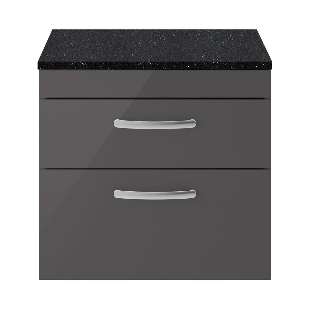 Nuie Athena 600mm Wall Hung Cabinet With Sparkling Black Worktop Contemporary Gloss Grey MFC Painted Gloss 452x605x390mm - ATH078LSB - JJ Building Materials