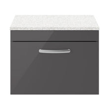 Nuie Athena 600mm Wall Hung Cabinet With Sparkling White Worktop Contemporary Gloss Grey MFC Painted Gloss 452x605x390mm - ATH077LSW - JJ Building Materials