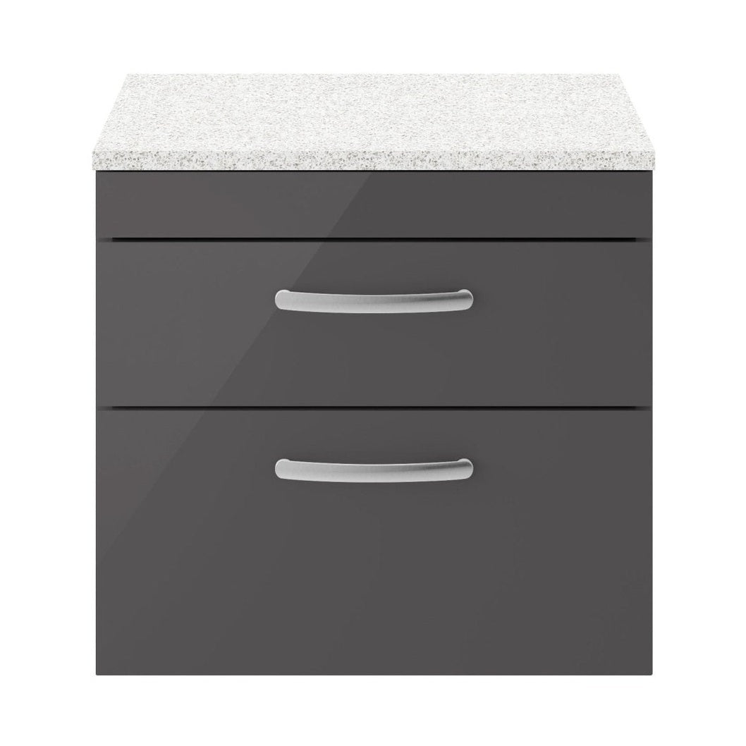 Nuie Athena 600mm Wall Hung Cabinet With Sparkling White Worktop Contemporary Gloss Grey MFC Painted Gloss 452x605x390mm - ATH078LSW - JJ Building Materials