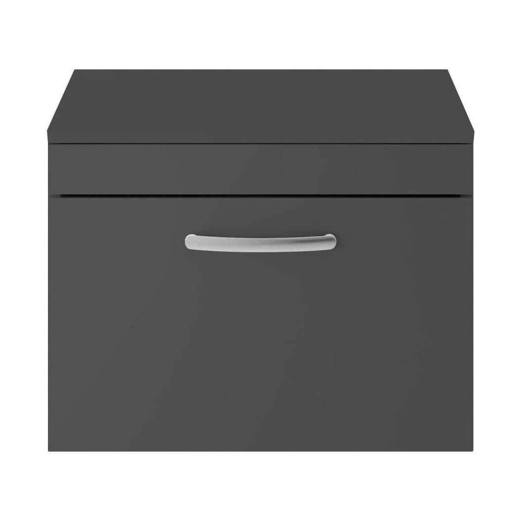 Nuie Athena 600mm Wall Hung Cabinet With Worktop Contemporary Gloss Grey MFC Painted Gloss 449x605x390mm - JJ Building Materials