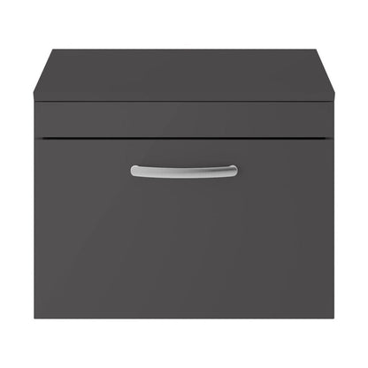 Nuie Athena 600mm Wall Hung Cabinet With Worktop Contemporary Gloss Grey MFC Painted Gloss 449x605x390mm - JJ Building Materials