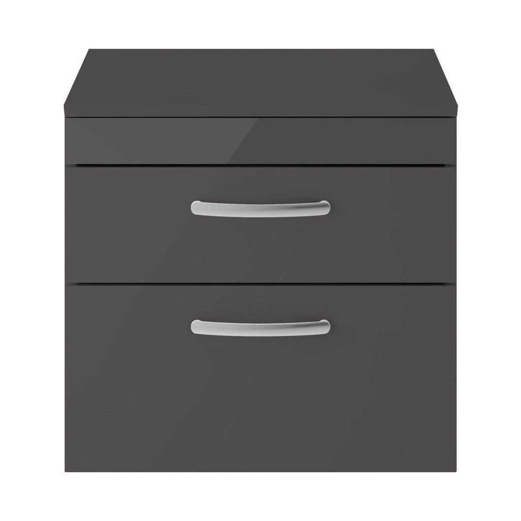 Nuie Athena 600mm Wall Hung Cabinet With Worktop Contemporary Gloss Grey MFC Painted Gloss 557x810x390mm - JJ Building Materials