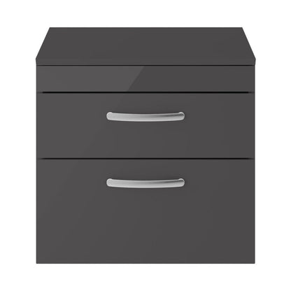 Nuie Athena 600mm Wall Hung Cabinet With Worktop Contemporary Gloss Grey MFC Painted Gloss 557x810x390mm - JJ Building Materials