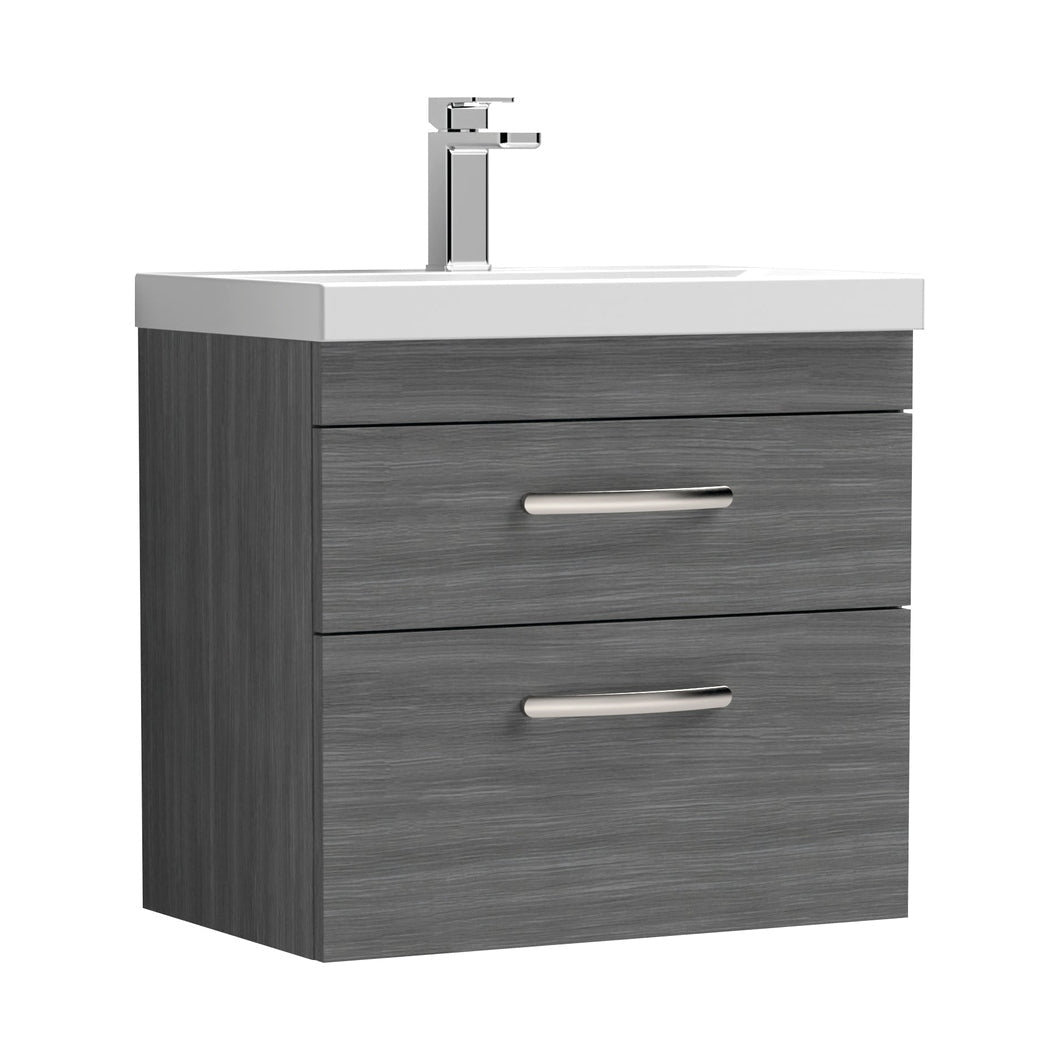 Nuie Athena 600mm Wall Hung Vanity With Basin 1 Contemporary Anthracite Woodgrain MFC 578x610x390mm - JJ Building Materials