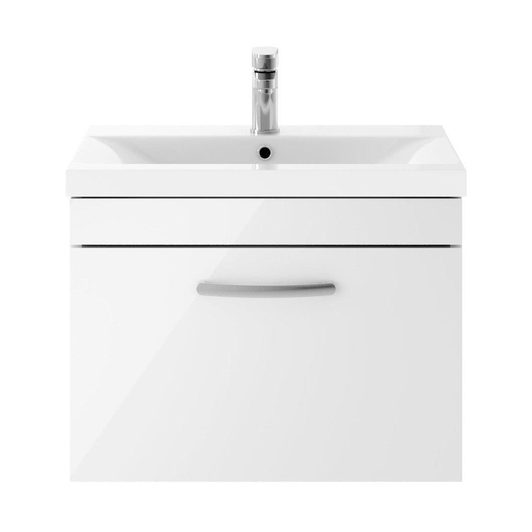 Nuie Athena 600mm Wall Hung Vanity With Basin 1 Contemporary Gloss White MFC 470x610x390mm - JJ Building Materials