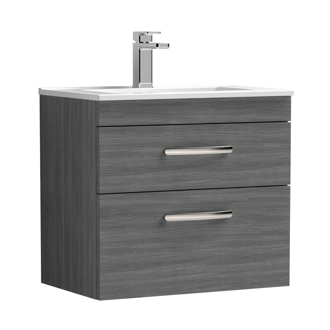 Nuie Athena 600mm Wall Hung Vanity With Basin 2 Contemporary Anthracite Woodgrain MFC 556x605x395mm - JJ Building Materials