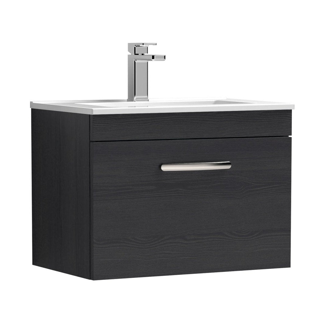Nuie Athena 600mm Wall Hung Vanity With Basin 2 Contemporary Charcoal Black MFC 448x605x395mm - JJ Building Materials
