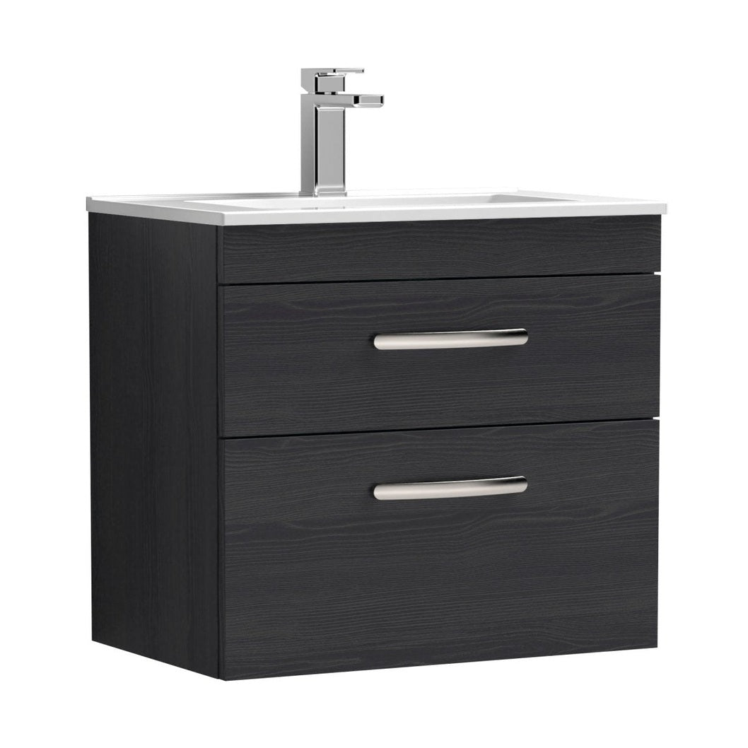 Nuie Athena 600mm Wall Hung Vanity With Basin 2 Contemporary Charcoal Black MFC 556x605x395mm - JJ Building Materials