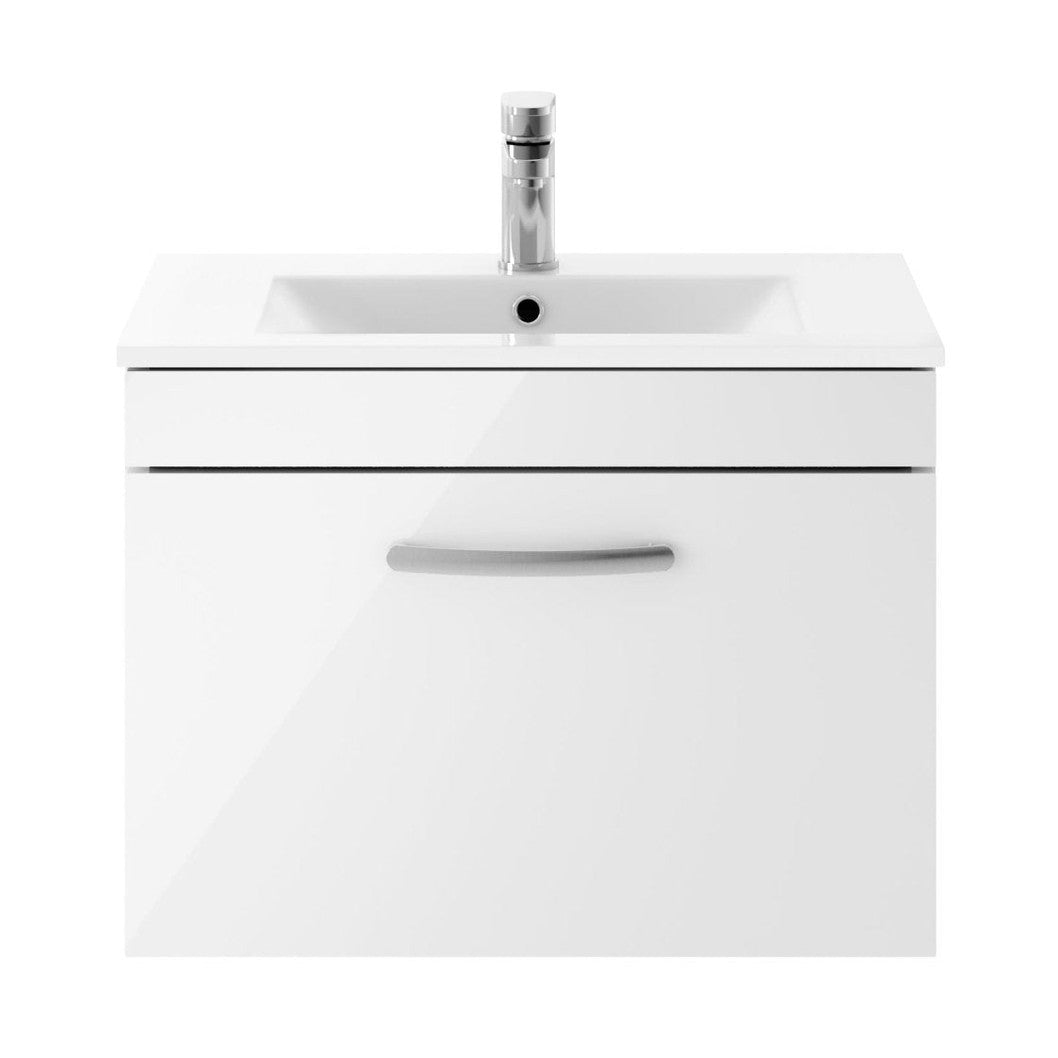 Nuie Athena 600mm Wall Hung Vanity With Basin 2 Contemporary Gloss White MFC 448x605x395mm - JJ Building Materials