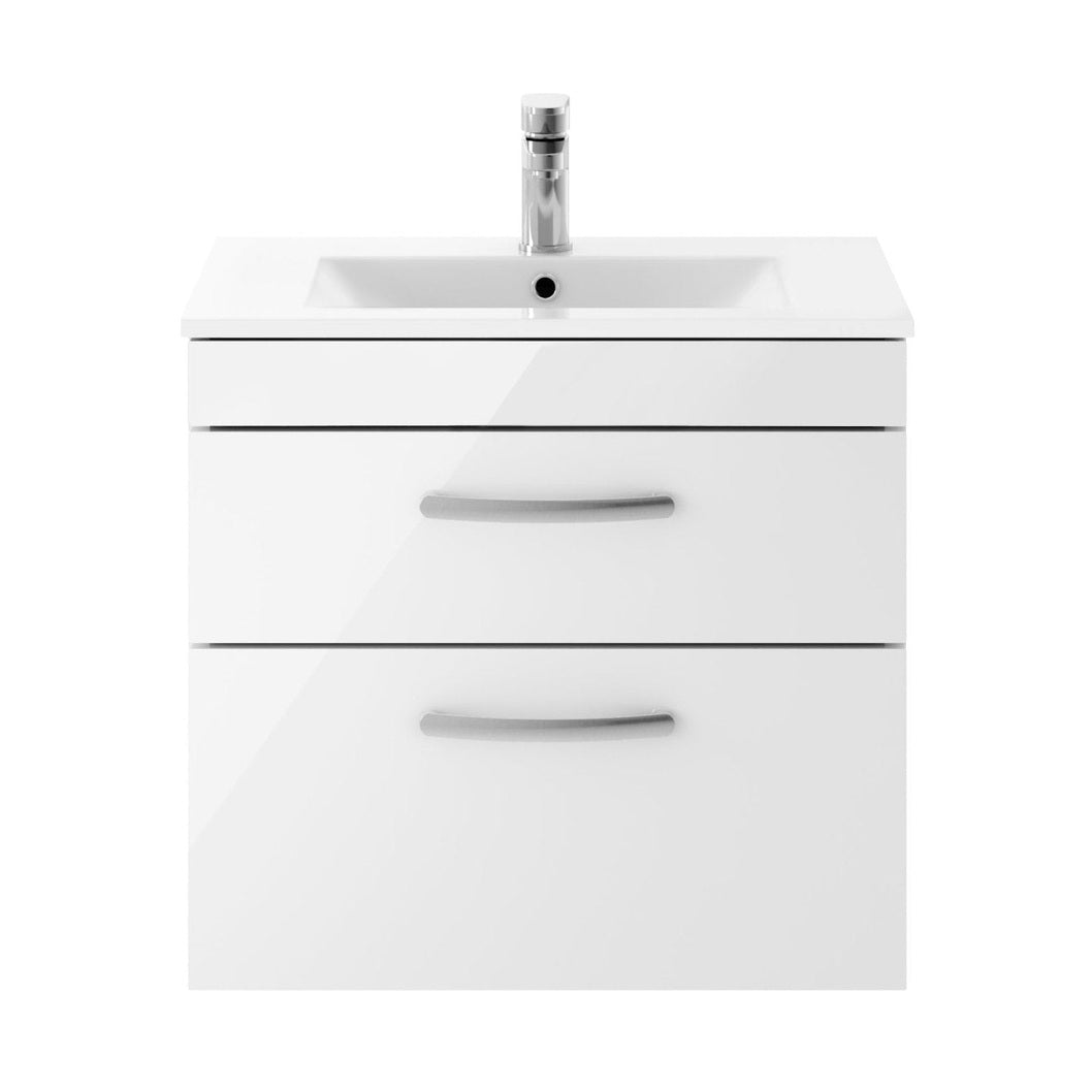 Nuie Athena 600mm Wall Hung Vanity With Basin 2 Contemporary Gloss White MFC 556x605x395mm - JJ Building Materials