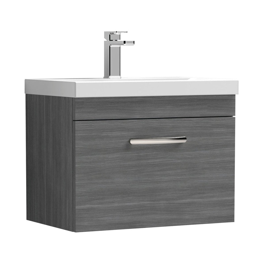 Nuie Athena 600mm Wall Hung Vanity With Basin 3 Contemporary Anthracite Woodgrain MFC 481x610x390mm - JJ Building Materials