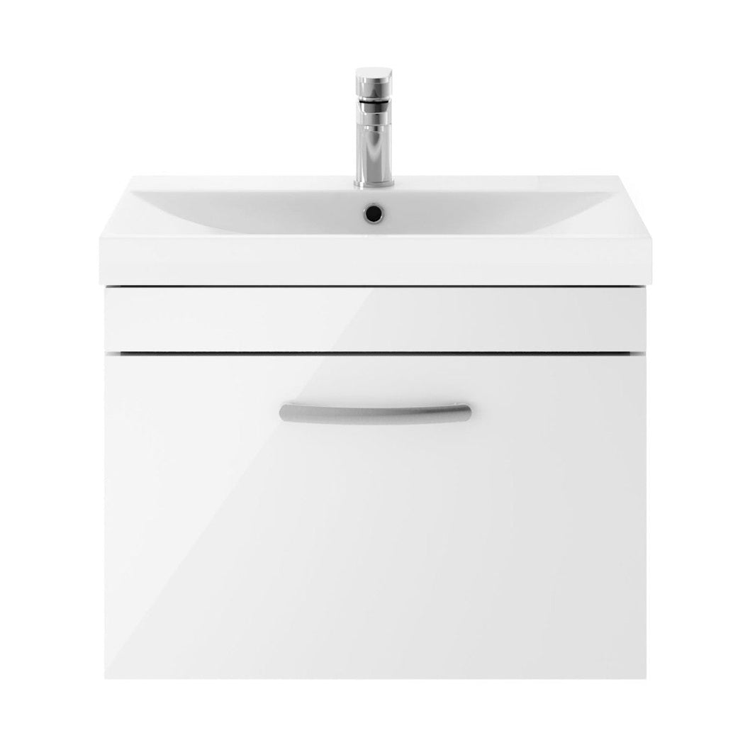 Nuie Athena 600mm Wall Hung Vanity With Basin 3 Contemporary Gloss White MFC 481x610x390mm - JJ Building Materials