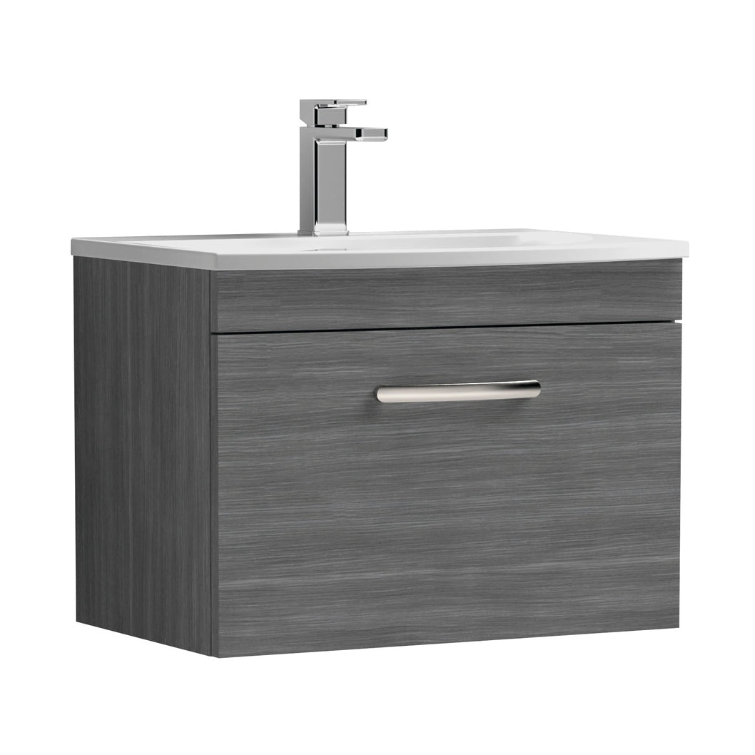 Nuie Athena 600mm Wall Hung Vanity With Basin 4 Contemporary Anthracite Woodgrain MFC 461x610x390mm - ATH039G - JJ Building Materials