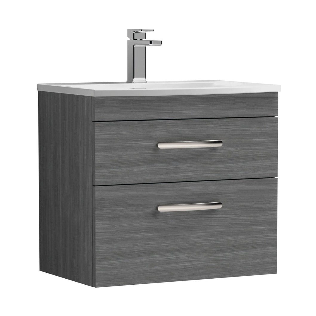 Nuie Athena 600mm Wall Hung Vanity With Basin 4 Contemporary Anthracite Woodgrain MFC 461x610x390mm - ATH046G - JJ Building Materials