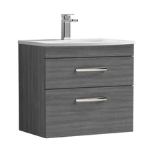 Nuie Athena 600mm Wall Hung Vanity With Basin 4 Contemporary Anthracite Woodgrain MFC 461x610x390mm - ATH046G - JJ Building Materials