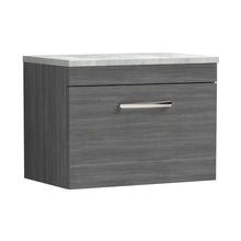 Nuie Athena 600mm Wall Hung Vanity With Grey Worktop Contemporary Anthracite Woodgrain MFC Textured Woodgrain 452x605x390mm - JJ Building Materials