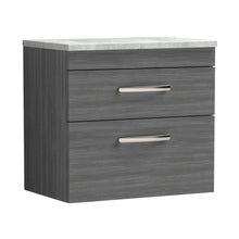 Nuie Athena 600mm Wall Hung Vanity With Grey Worktop Contemporary Anthracite Woodgrain MFC Textured Woodgrain 561x605x390mm - JJ Building Materials